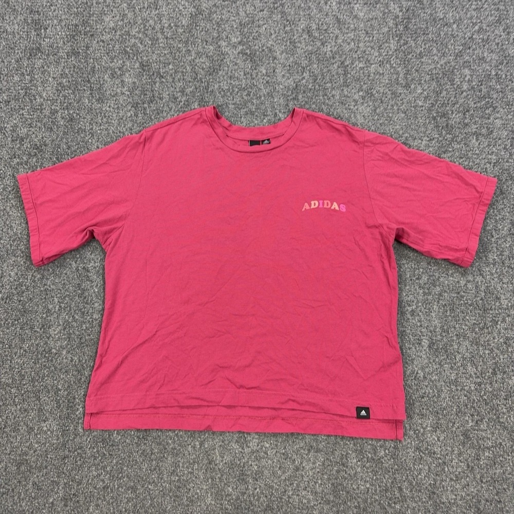 Adidas Shirt Womens L Pink 100% Cotton Crew Neck Short Sleeve Logo Crop